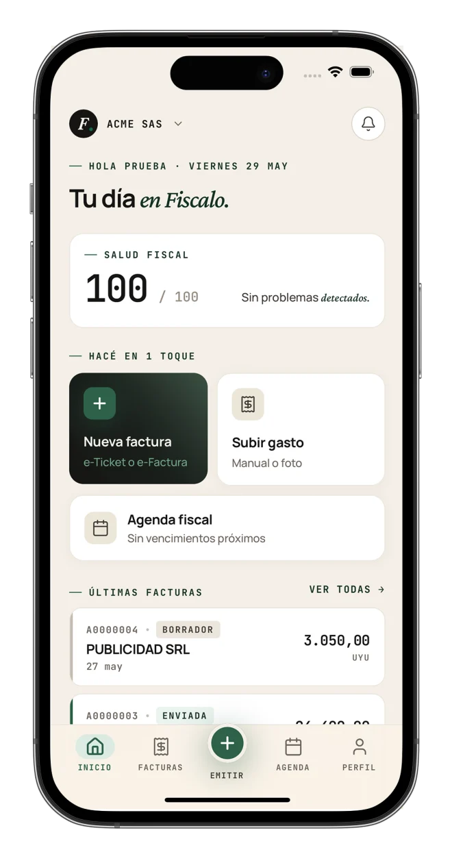 Tablero del día en la app de Fiscalo